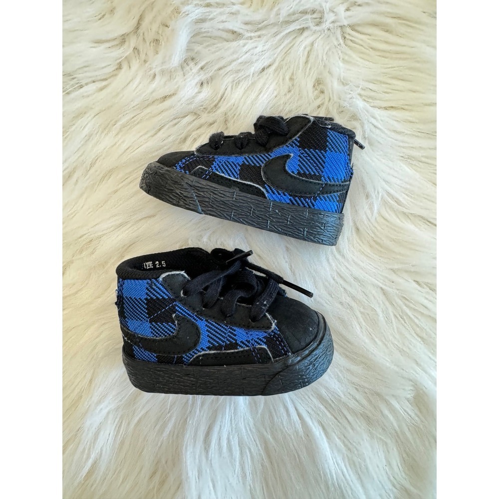 Nike Blazer Mid '77 Toddler Boys Size 2.5c Black Blue Checkered Sneaker Shoes